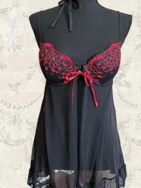 Kohl's Black Chemise with Red Lace Trim